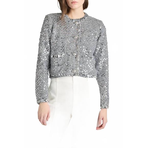 CINQ A SEPT Sweaters - NEW CINQ A SEPT benoit embellished jacket in silver